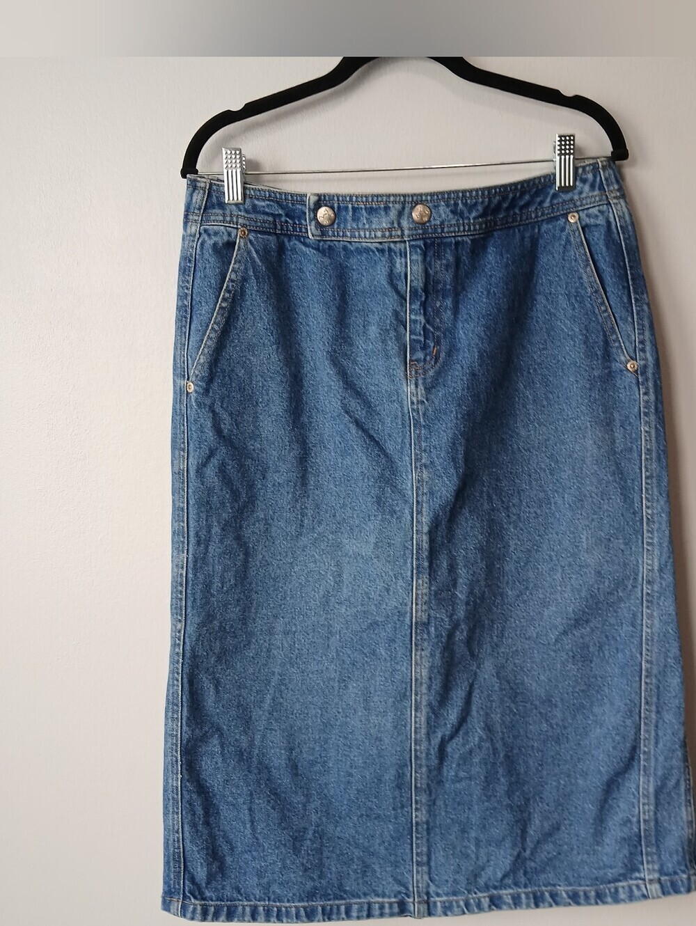 So Blue Sigrid Olsen 100% Cotton Denim Midi Skirt Size 10 Western Coastal Boho